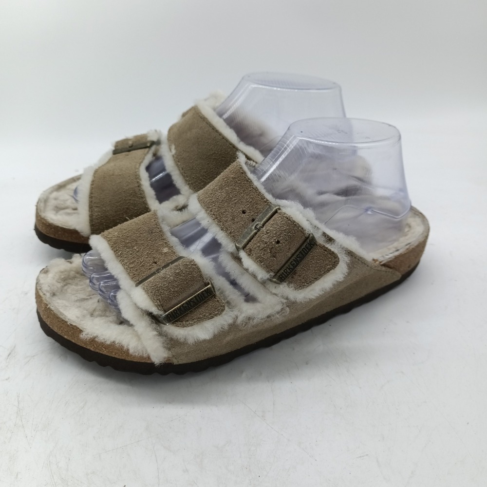 Birkenstock Arizona Shearling Suede Sandals Taupe Womens 39 Mens 6 BI18